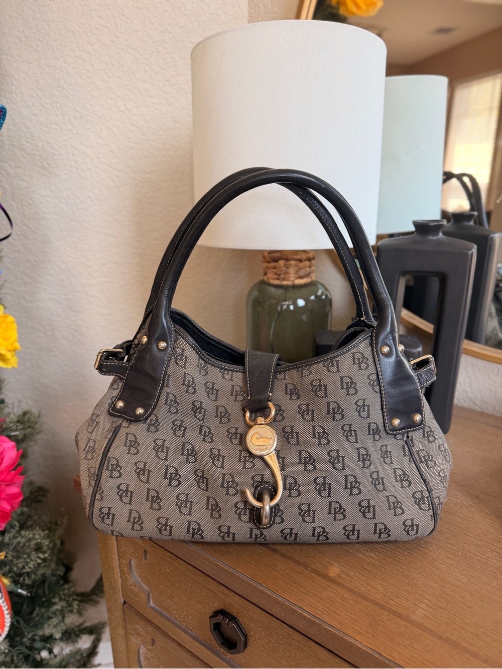 Dooney & Bourke Logo Satchel with Leather Trim